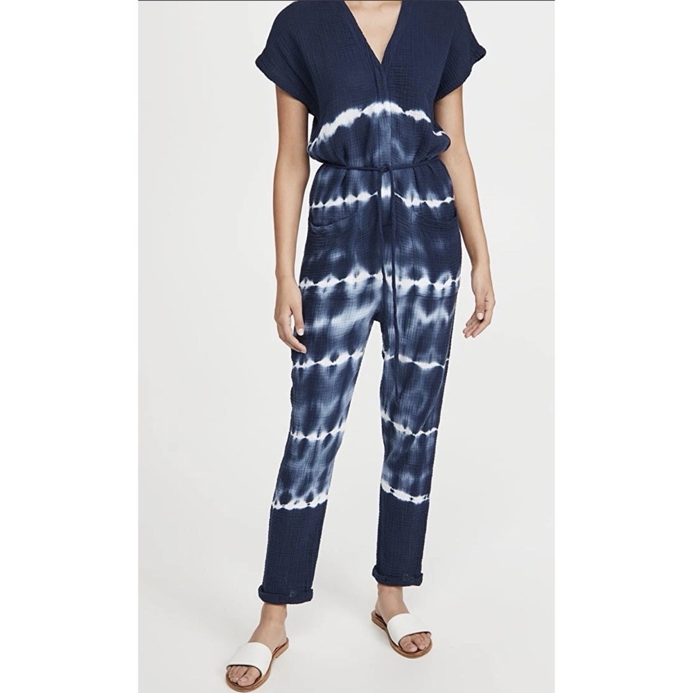 New Young‎ Fabulous & Broke SM Lola Navy White Tie-Dye Loose jumpsuit Cropped